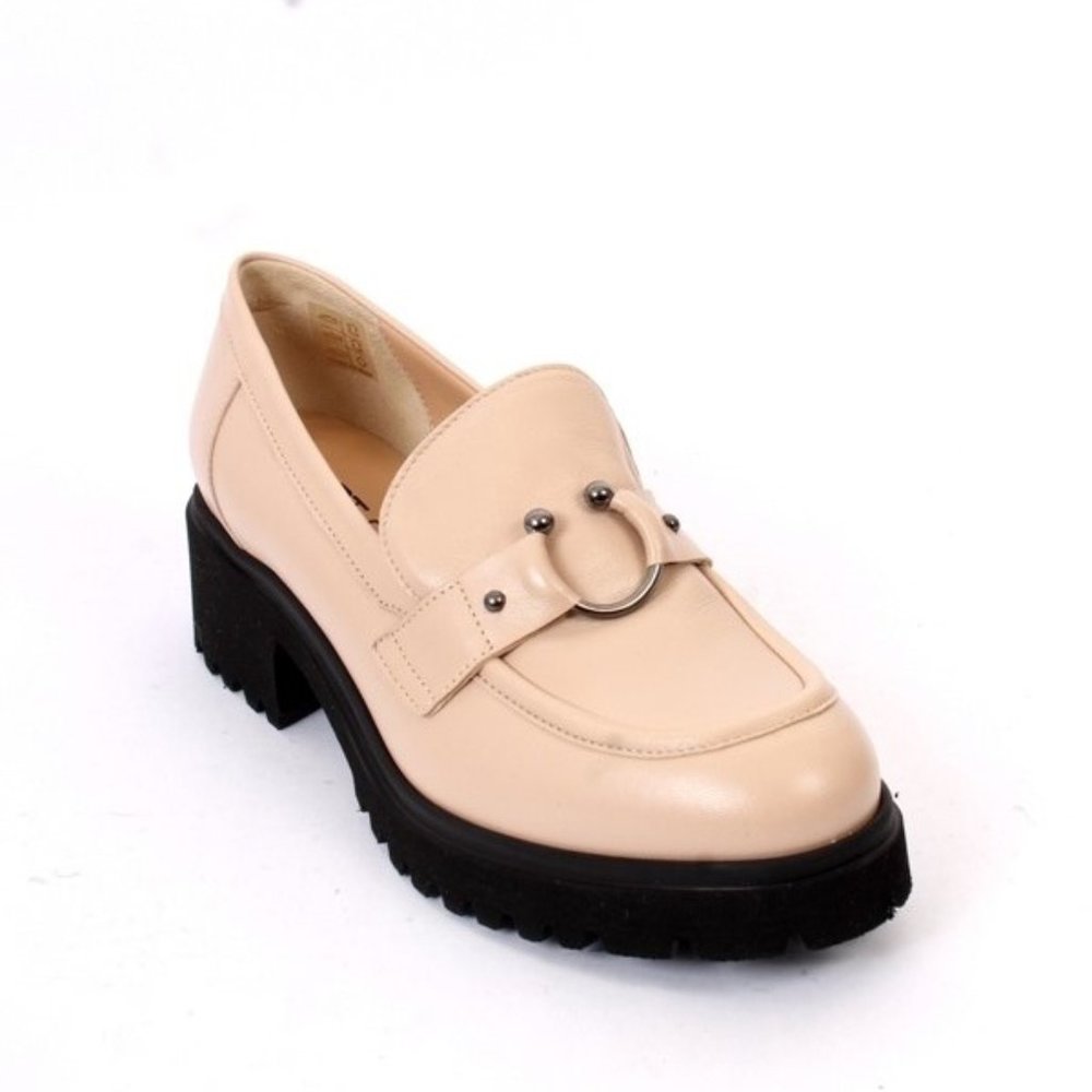 MOT-CLe 1610 Beige Leather Oxfords Heels Shoes